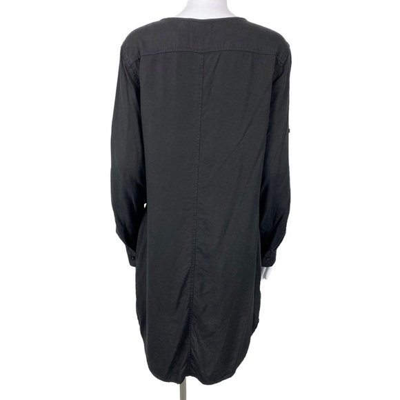 Cloth & Stone black tencel long sleeve v-neck dress with roll tab sleeves Small - Picture 5 of 8